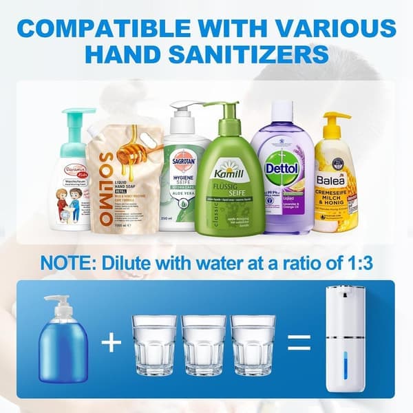 Automatisk sæbedispenser 380 ml – IPX5 sæbedispenser til flydende skumsæbe Berøringsfri sæbedispenser Hvid