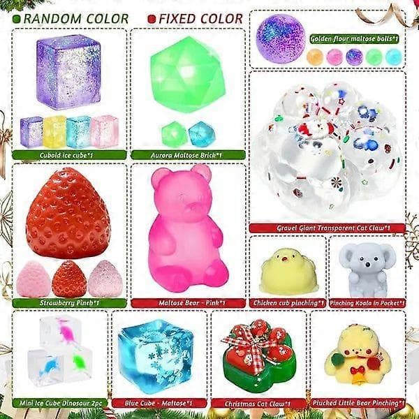 2026 Squishy Adventskalender, 24 st Sensoriska Fidgetleksaker, Mjuka Klämleksaker och Stressbollar, Överraskningsset för Barn