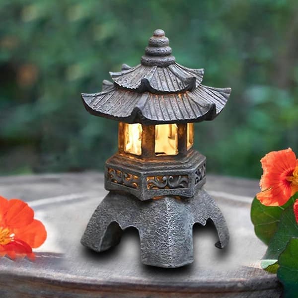 Pagode Lykt Hagelampe Solcellelampe Stein Pagode Dekorasjon