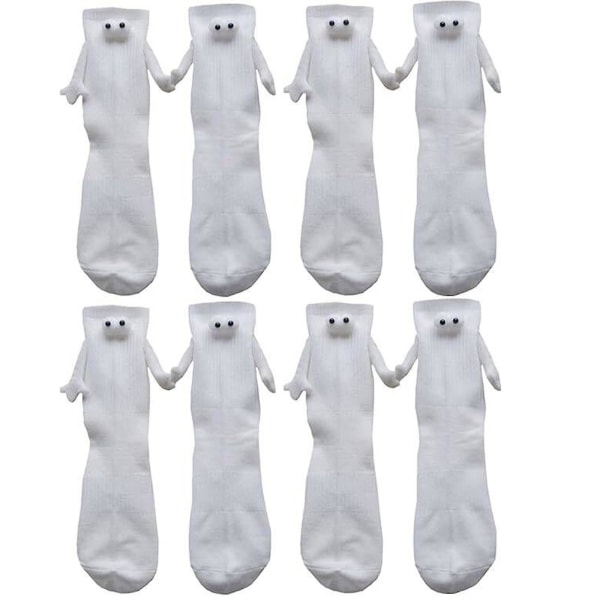 4 Pairs Funny Doll Couple Socks, Funny Magnetic Couple Socks, Magnetic Hand In Hand Doll Black/white Socks For Men Women