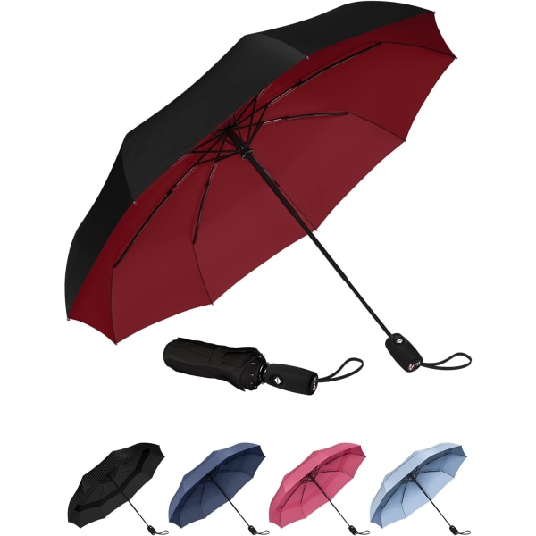 Vindtätt reseparaply - kompakt, lätt, automatiskt, starkt och bärbart - Vindtåligt, litet hopfällbart ryggsäcksparaply för regn - män och kvinnor