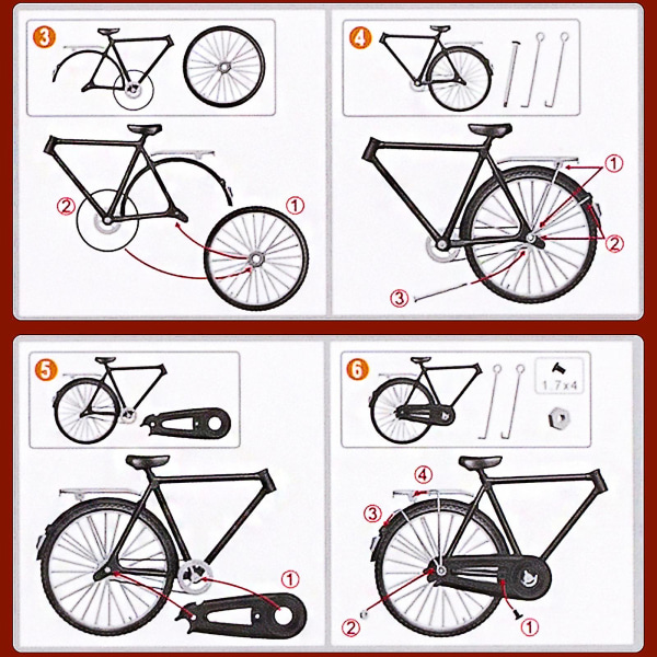 1:10 Mini Cykel Model Skala Kit Finger Bike Modeller Legetøj Retro gør-det-selv Complete assembly black