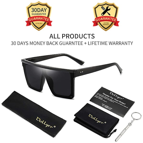 Krpc-square Oversized Solbriller Til Kvinder Mænd Fashion Flat Top Store Sorte Stel Shades