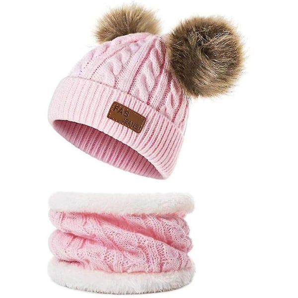 Baby Toddler Vinter Varm Lue Og Skjerf Sett - Tykk Stretchy Lue Med Sirkel Loop Skjerf