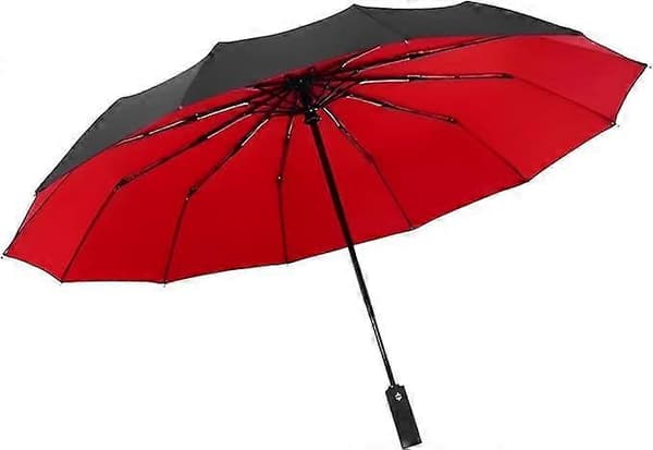 Sort Brolly for menn, sterk, vindtett, dobbelt lag, stor paraply, solid, kompakt, automatisk, lettvekt