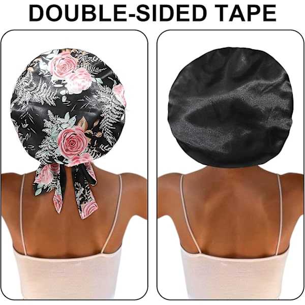 Satiinimyssy Silk Sleep Cap Hiukset Myssyt Mustille Naisille Joustava Solmio Hiukset Black Pink Rose and Black