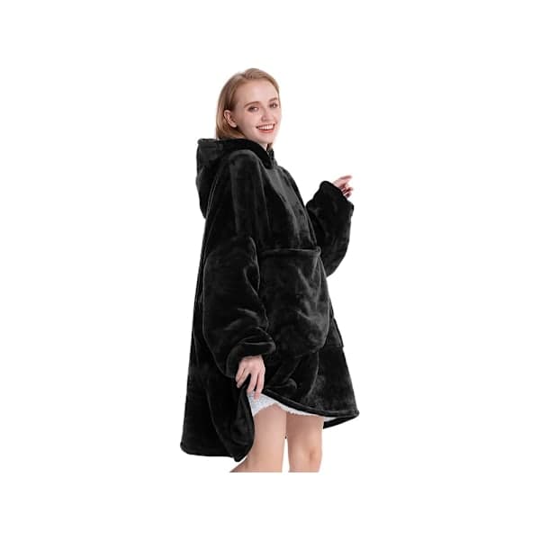Oversized Hættetrøje med Hætte - Filt Sort black