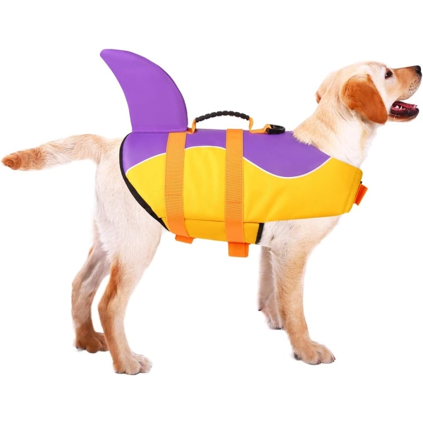 Hundräddningsväst Husdjurslivskyddsväst för simning Båtliv, Dog Shark Flytvästar Dog Lifesavers Baddräkter för pool, lila, M