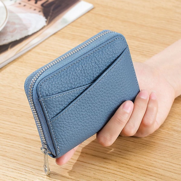 Blokerende læder lynlås kort tegnebog Kreditkort etui Holder light blue