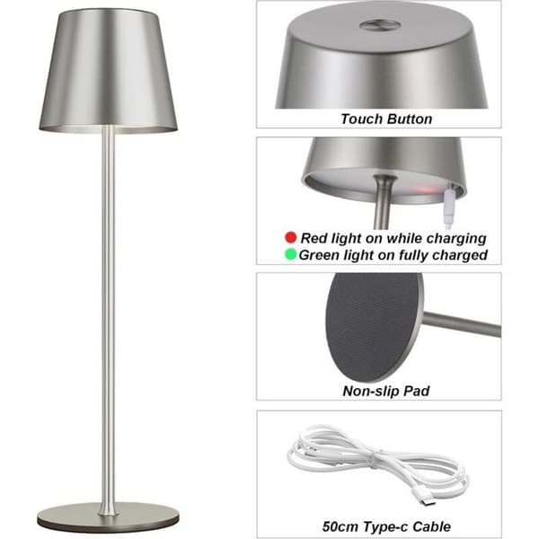 Trådløs bordlampe med 3 farvetemperaturer, dæmpbar, genopladelig LED touch sengelampe (grå)