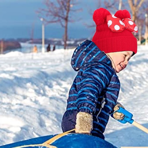 Småbørnshue Vinter Dobbelt Pom Pom strikket hue red