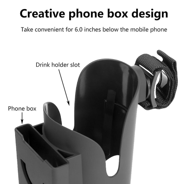 Lastenvaunujen mukipidike Musta puhelinlaatikko Walker Magic Tarra Universal Plastic Abs