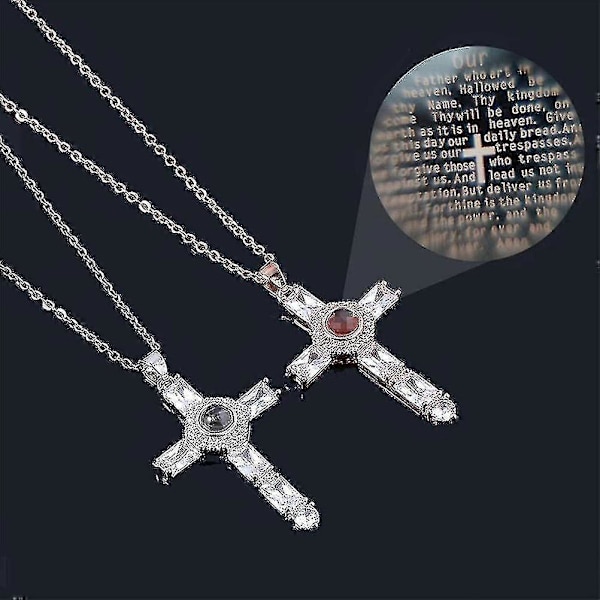 2 stk Kryssprojeksjonshalskjede Choker Krystallkryss Herrens bønn Krysshalskjede For Venner Fars Gave