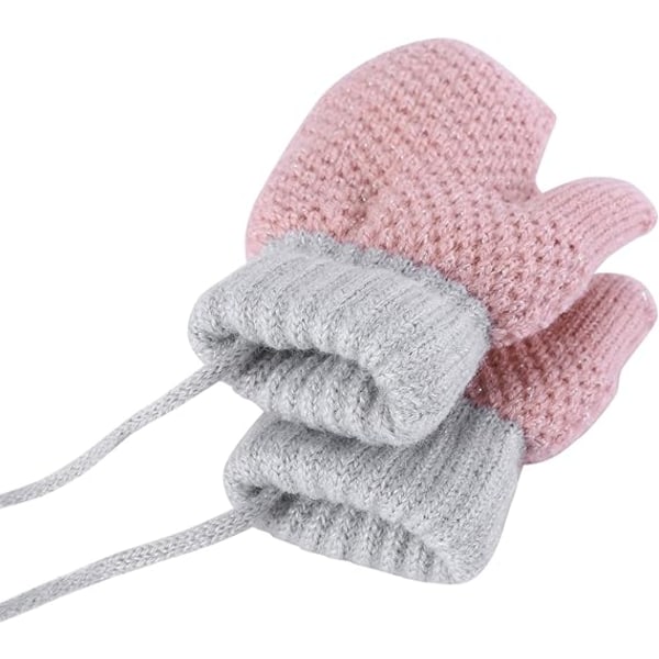 Toddler Baby Cute Knitted Gloves with String Warm Mittens Girls Hanging Neck Full Finger Gloves Thicken Warm Cashmere Lining Mittens Winter Gloves