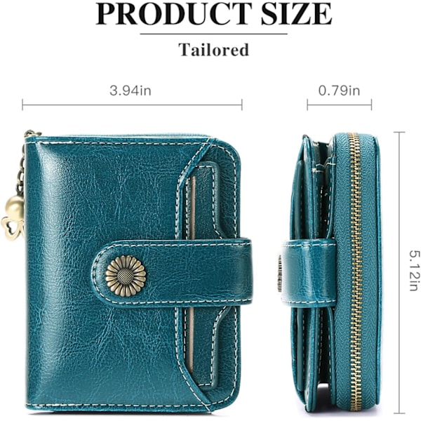 Naisten lompakot Aitoa nahkaa Pieni Bifold Kompakti Naisten lompakko RFID-suojauksella A Peacock Blue