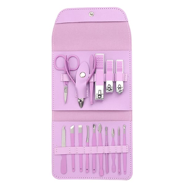 Manikyrset 16 i 1 nagelklippare set, nagelklippare, fingernaglar och tånaglar, manikyrverktyg, pedikyrverktyg, lämplig för resemanikyrset purple