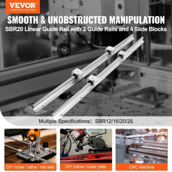 2 kpl SBR20 800 mm lineaarinen ohjainkisko - KAMPIA - 4 kpl SBR20UU laakerilohkot