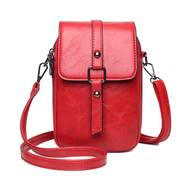 Liten crossbody-veske, fritidsveske, skuldertaske, mobiltelefonlommebok, PU-lærveske, unisex-veske, to-nivås veske, håndveske med stor kapasitet red