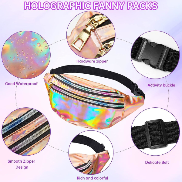 1 stk Holografisk Fanny Pack, Hologram PU Midjeveske Vanntett Skinnende Midjeveske, Laser Midje Bum