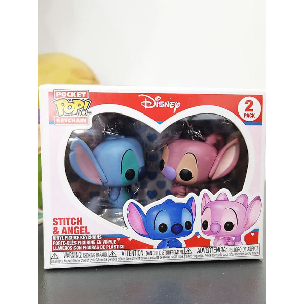 Disney 2 stk./sæt figurer samling legetøj Stitch og Angel nøgleringe 4cm Stitch Set