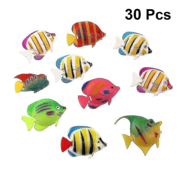 30 stk. levende akvariefiskpynt, akvarielandskap, kunstig fisk, plastfiskdekorasjon (tilfeldig stil)