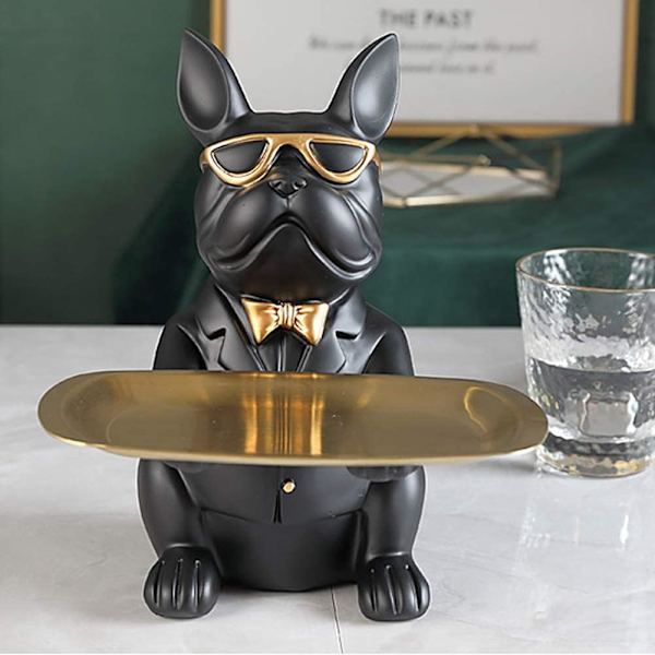Bulldog Dekorativ Statue Opbevaringsbakke Møntbank Indgangsnøgle Snackholder Moderne Kunststatue Hjemme Skrivebordsdekoration