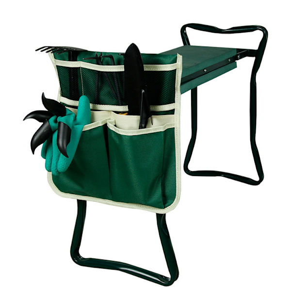 Havearbejde Knæler Værktøjspose Bærbar Tote Taske Organizer til Knælende Stol Have Skammel Hængende Tasker Grøn og Beige