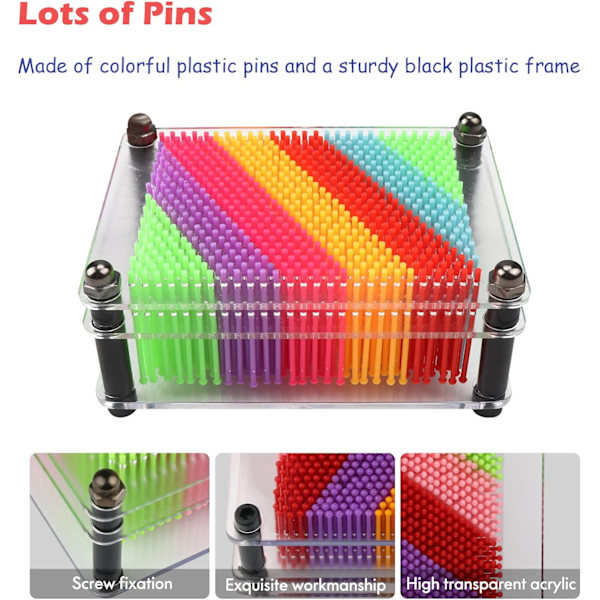 3D Pin Art-leketøy, lite format 3,7\" x 5\" plastplate - Unik regnbue-design gave til barn og voksne (liten)