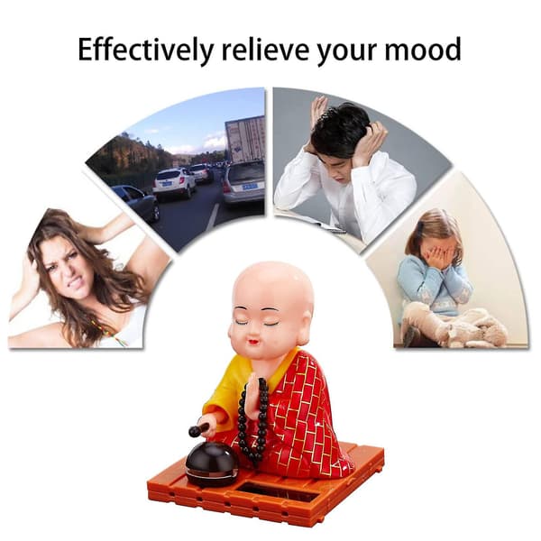 Solfjäderdriven dansande buddhistisk munk gungande animerad bobble dansare leksak, bilinstrumentpanel buddhistisk munk figurin prydnad Red