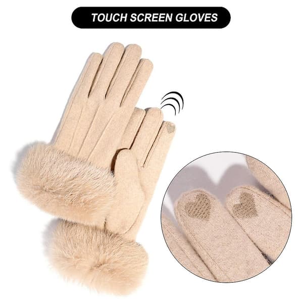 Vinterhandsker til kvinder, touch screen cashmere snehandsker vinter varme cykelhandsker til damer termiske handsker Beige