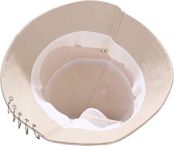 Fem ringar och säkerhetsnålsdekor 100 % bomullshinkhatt Packbar strand solhatt för kvinnor män beige -