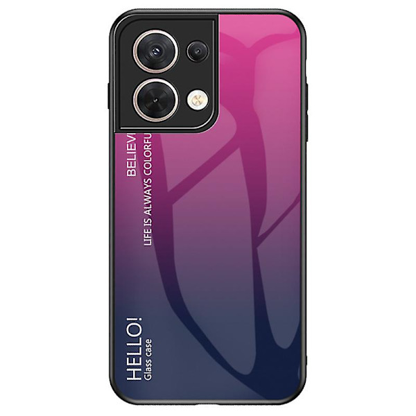 Gradientfärgat telefonskal i härdat glas + hårt PC + mjukt TPU-skydd för Oppo Reno8 5g Gradient Rose