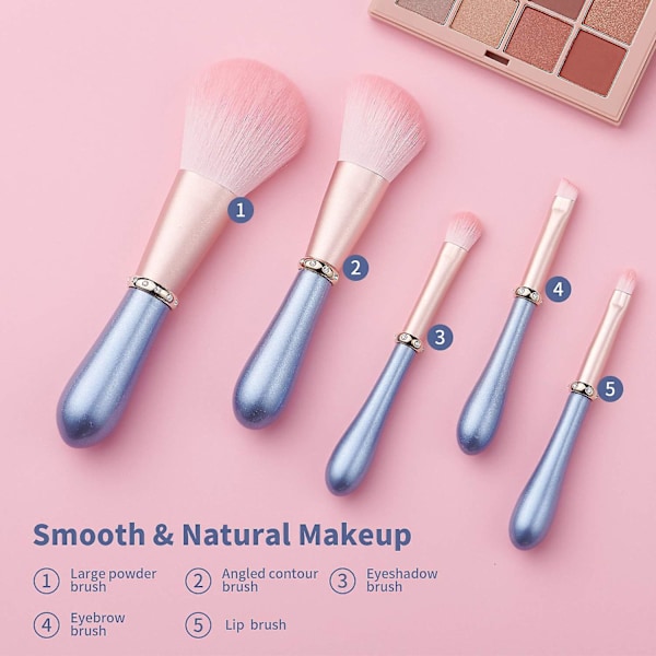 5-pack sminkborstar, Premium syntetiska sminkborste-set, Premium kontur, concealer, foundation, puder, ögonskugga, ögonbryn sminkborste-set för kvinnor