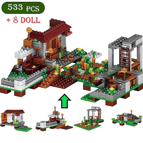 1500 stk Myworld klosser sett gruve gård fjellhule foss landsby jungel trehus figurer modell byggeklosser leker gaver - Klosser - 93028