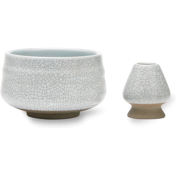 Matcha piskeris og skål & piskerisholder, Chasen-holder, Matcha-skåle kopper håndtag blandingsstativ, Match-sigte piskeris håndlavet børste Ivory White With Black Line