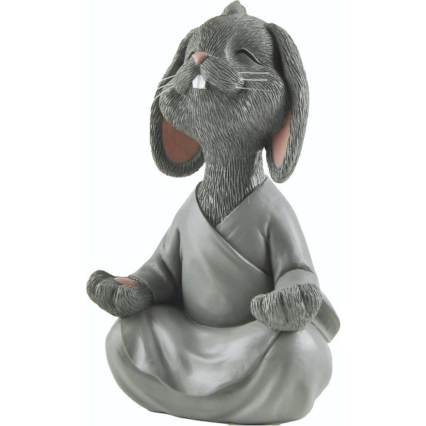 1 st nyckfull grå glad kanin Buddha-figur för meditation och yoga kaninälskare, yogagåvor, meditationsgåvor, yogadekor, Namastegåvor