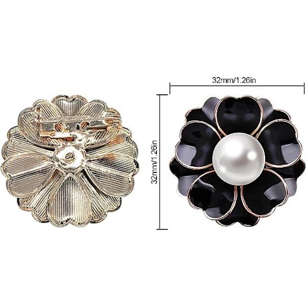 Kvinnors blomma artificiell pärla emalj legering brosch stift vit corsage kläder accessoarer snygg och populär hållbar (svart)