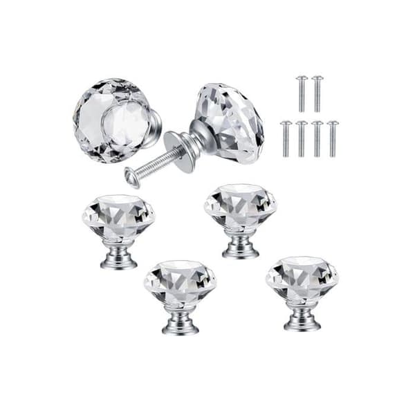 Krystal Dørhåndtag, Diamant Håndtag, Diamant Møbelhåndtag, Knophåndtag - 30 mm