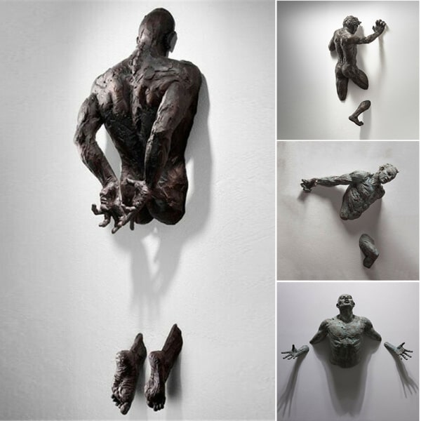 Antik skulptur på väggkonst bronsstaty harts skulptur vintage hem restaurang café dekor B B