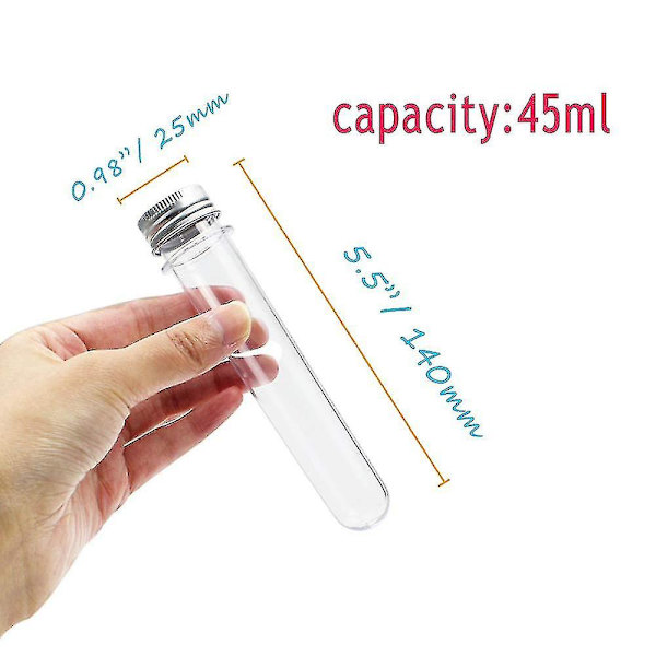24 st Plastprovrör, 45 ml Transparent Provrör med Lock, 140x25 mm