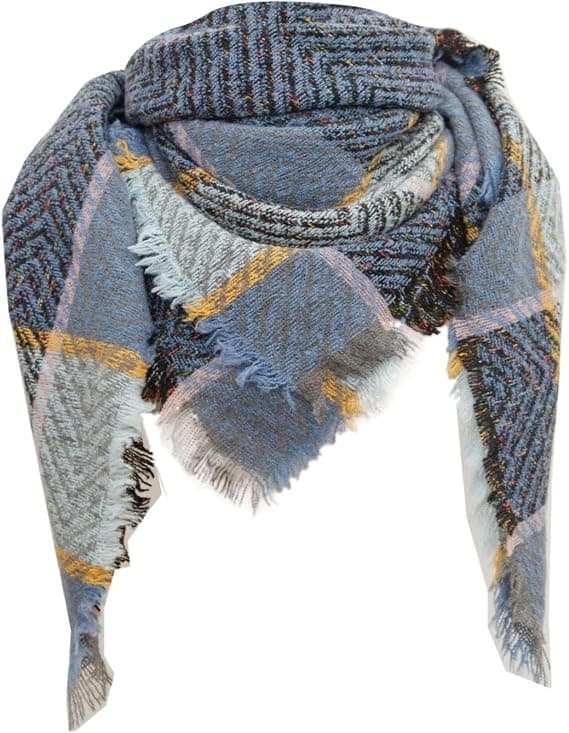 Dame Høst Vinter Skjerf Klassisk Dusj Rutemønster Skjerf Varm Myk Chunky Stor Teppe Wrap Sjal Skjerf Sirkel Skjerf (Blå)