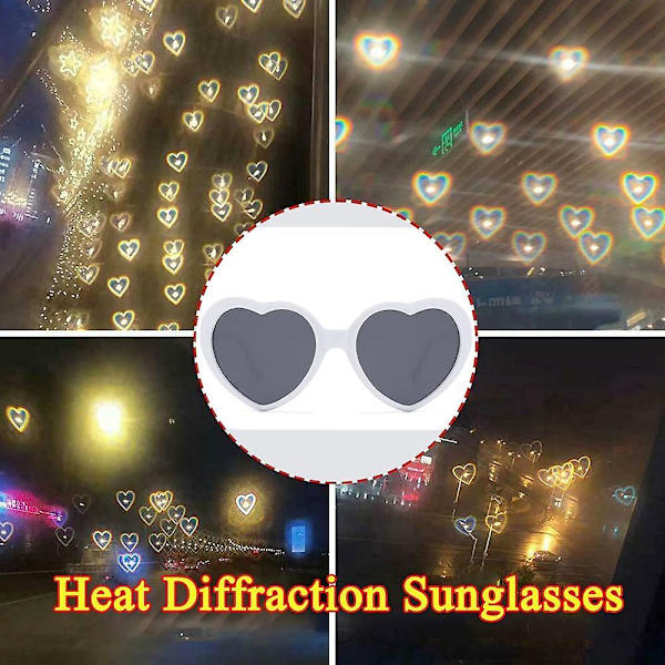 Hjärtformade solglasögon med hjärteffekt, diffraktionsglasögon, festivalaccessoarer, festglasögon, kärleksgåva, UV400-skydd