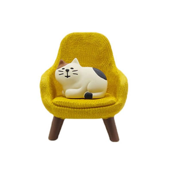 Farfi Cartoon Cat Soffa Stol Dockhus Miniatyrdocka Rum Skrivbordsdekor Leksak Prydnad Yellow