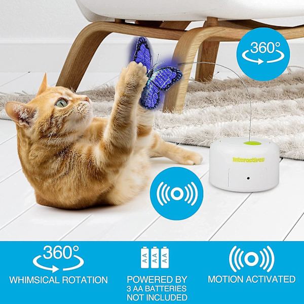 Interaktiv rörelseaktiverad fjärilsleksak för katt - Flutter Bug Cat Wand Toy Heilwiy Gift