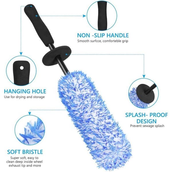 Bilfælg børste, 40 cm mikrofiber rengøringsbørste til fælge uden metaldele, bilfælg børste