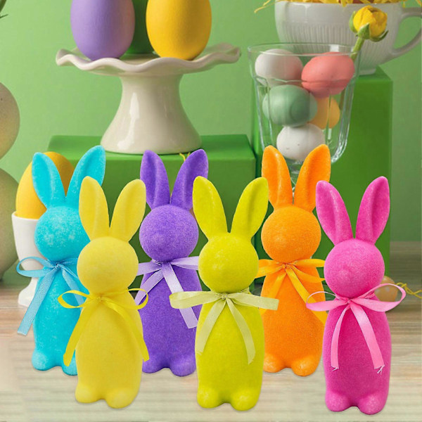 Påskehare Statue Fritstående Skum Kanin Ornament Kunstig Mos Kanin Flocked Kanin Figur Centerpiece til Skrivebord Kamin Spisebord Purple
