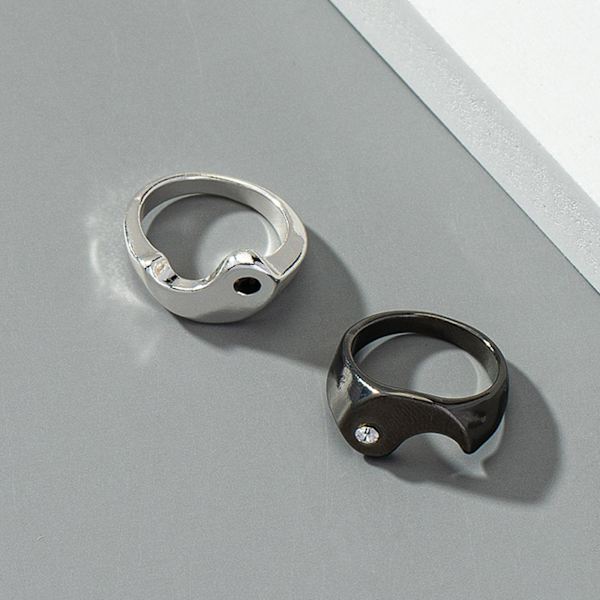 Trendy Punk Ringe Legering Yin Yang Gossip Stapelring Til Studerende Teen Søster 2x