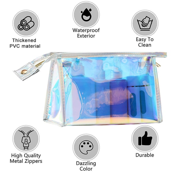 Ny laser kosmetisk taske kvindelig bærbar vandtæt rejse magisk farve pvc kosmetisk opbevaringstaske silver