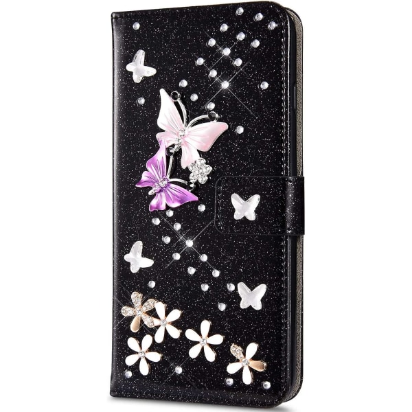Fodral för iPhone 7/iPhone 8 Flip Case Premium PU Läder Plånboksfodral 3d Handgjord Glitter Bling Shiny Diamond Butterfly Med Kortplatser Stativ För Ip