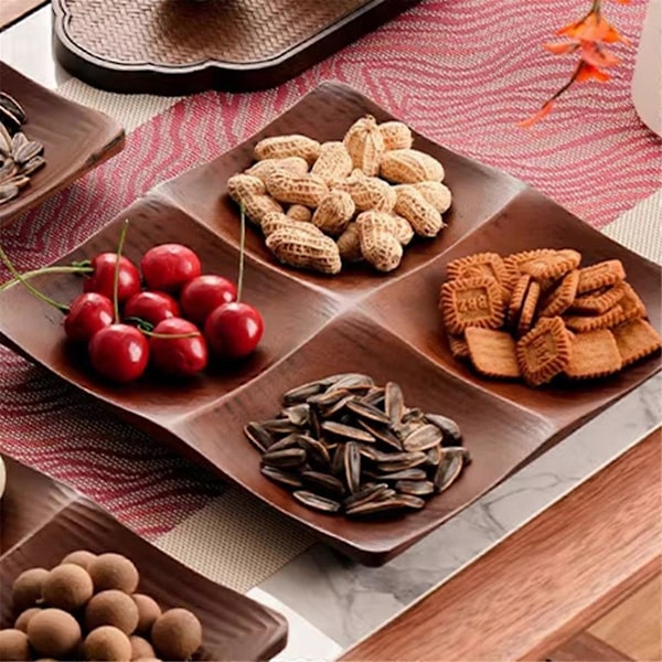 Bambusbakke til stue - Elegant serveringsfad til snacks og slik til sofabord, husholdningsorganisator